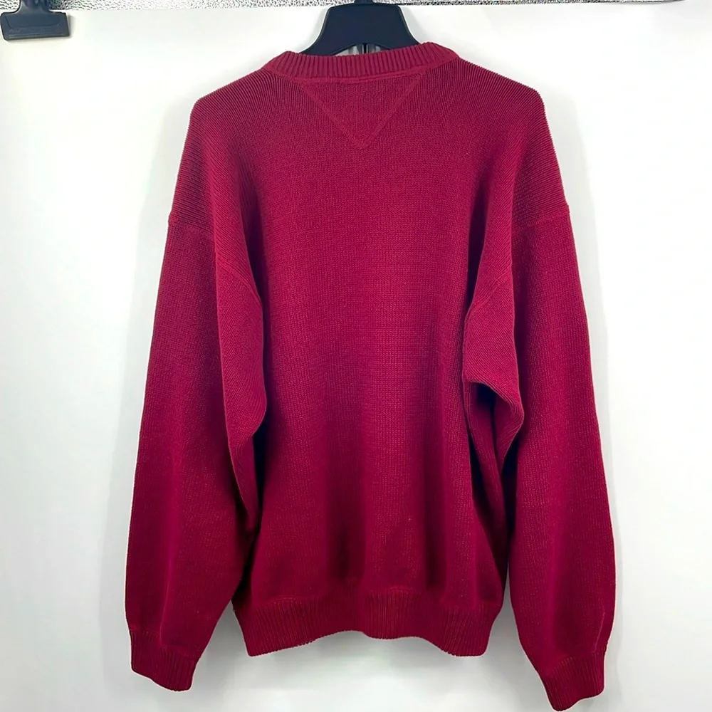 Vintage Y2K Tommy Hilfiger Chunky Knit Cranberry Red Crewneck Sweater Size XL